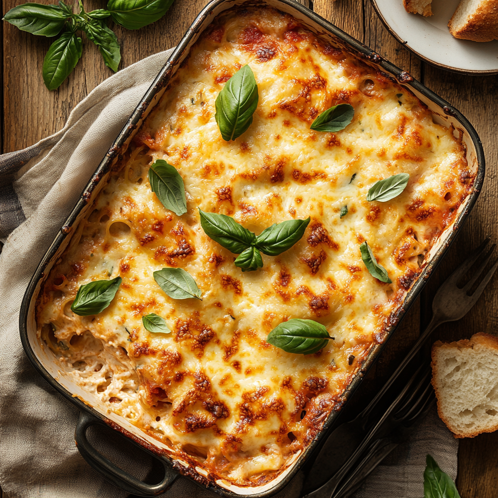 Creamy Alfredo Marinara Spaghetti Bake