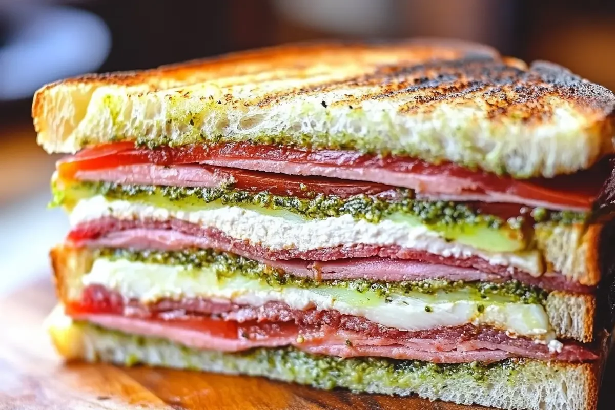 Cut Caprese Panini with Pesto Mayo