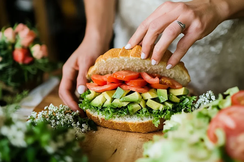 Assembling an Avocado and Turkey Club Sandwich