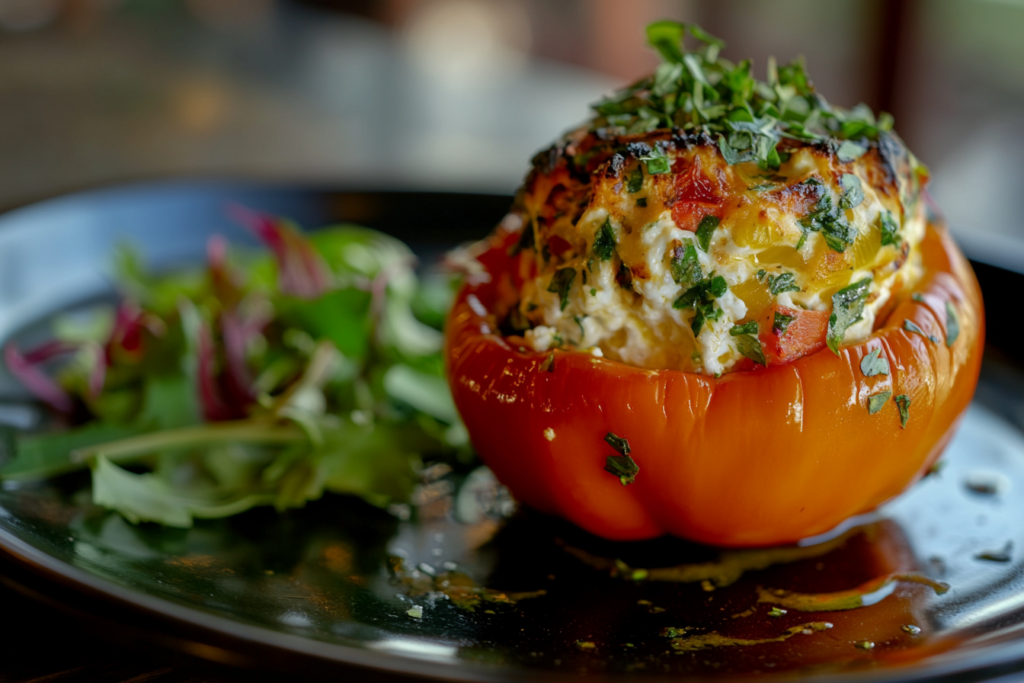 Savory cottage cheese stuffed bell pepper for dinner.