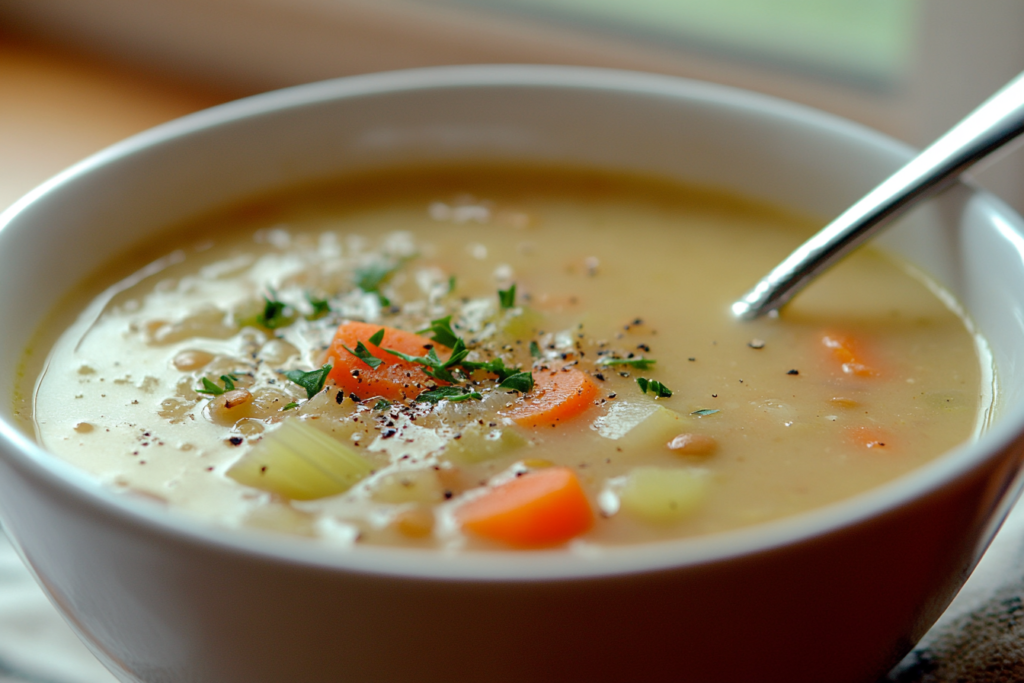 Warm and satisfying vegan lentil soup.