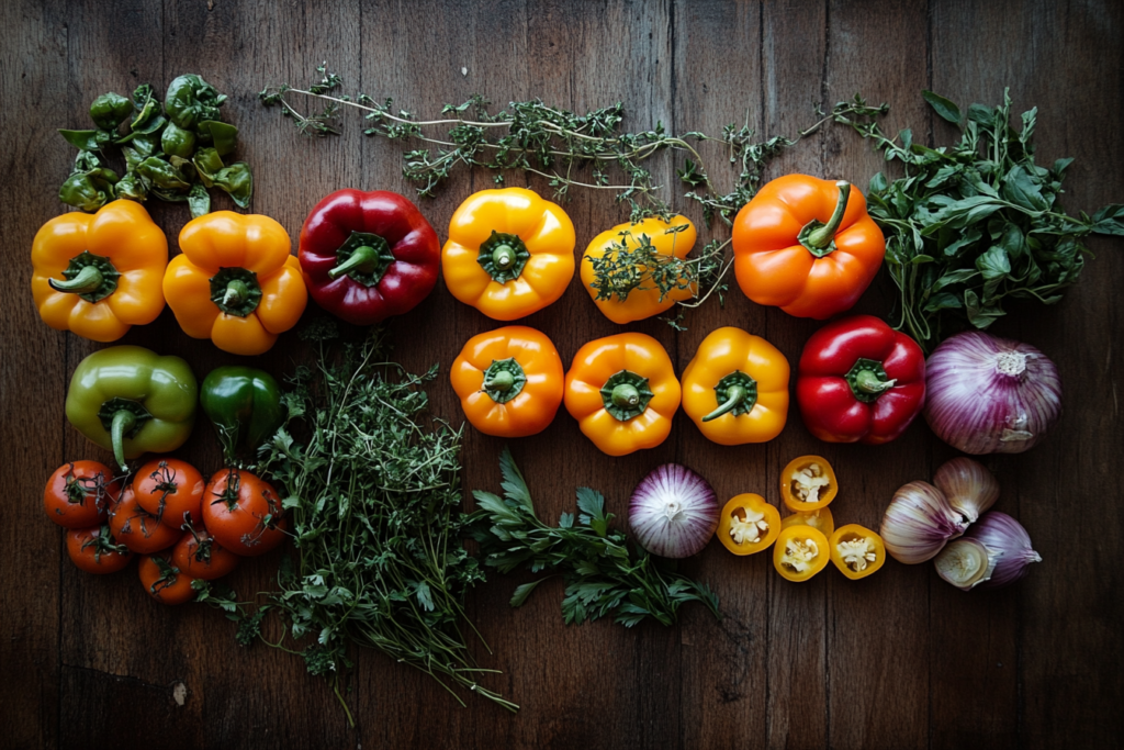 A naturally colorful array of bell peppers
