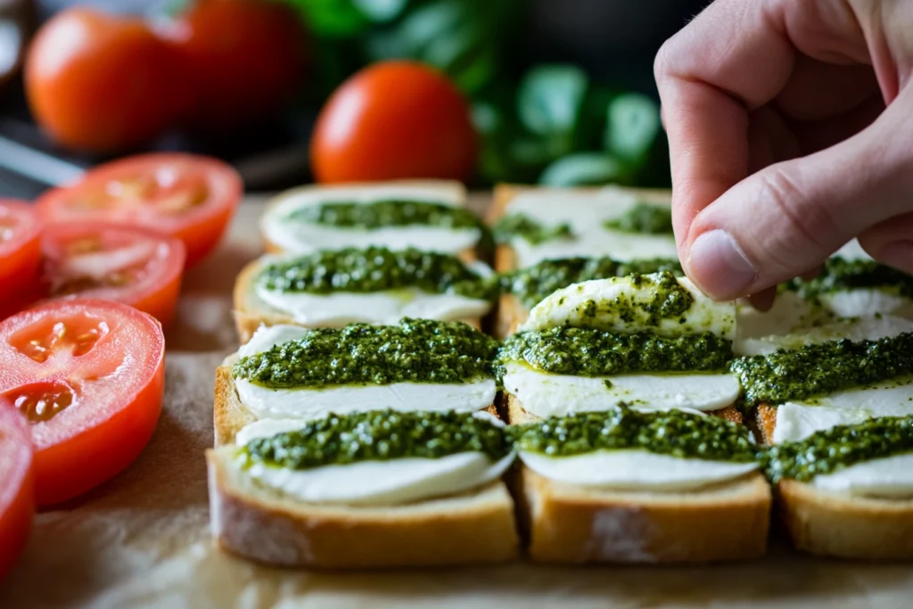 Assembling a Caprese Panini with Pesto Mayo