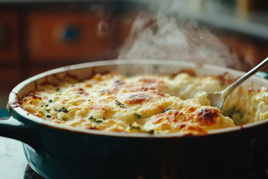 Naturally low carb cauliflower cheese casserole close-up