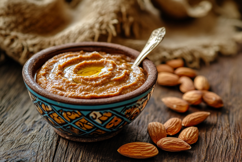 Delicious Amlou dip, a key component of a Moroccan breakfast.