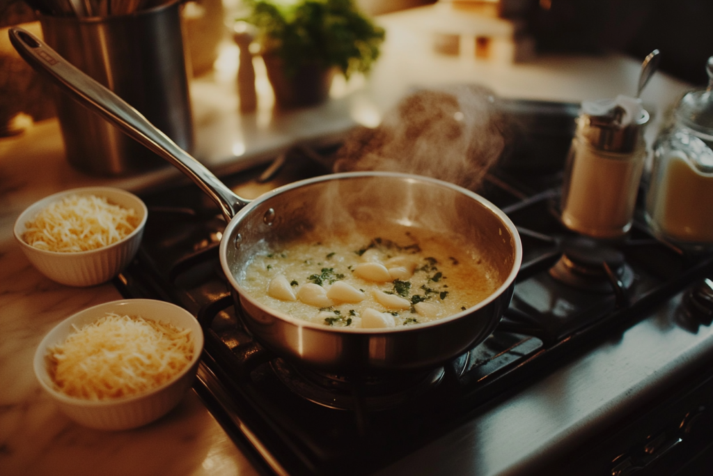 A step-by-step preparation of garlic Parmesan sauce