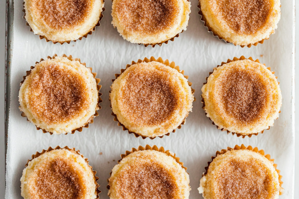 Mini churro cheesecakes on a tray
