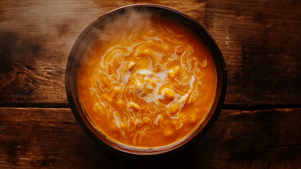 Steaming bowl of creamy butternut squash soup for cold weather