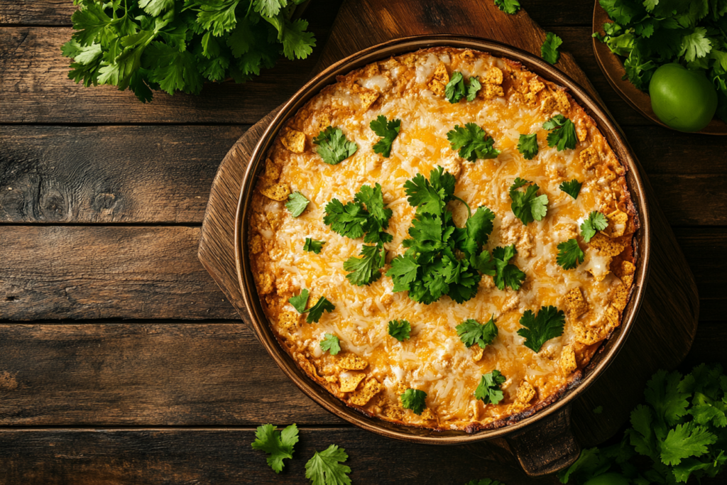 Classic chicken dorito casserole recipe, with fresh cilantro.