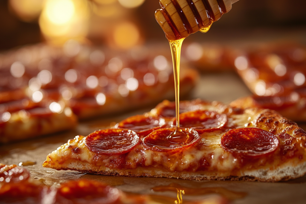 A delicious pizza drizzled with hot honey sauce recipe.