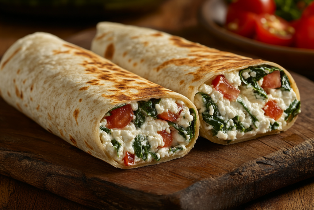 Light and tasty cottage cheese wrap for lunch.