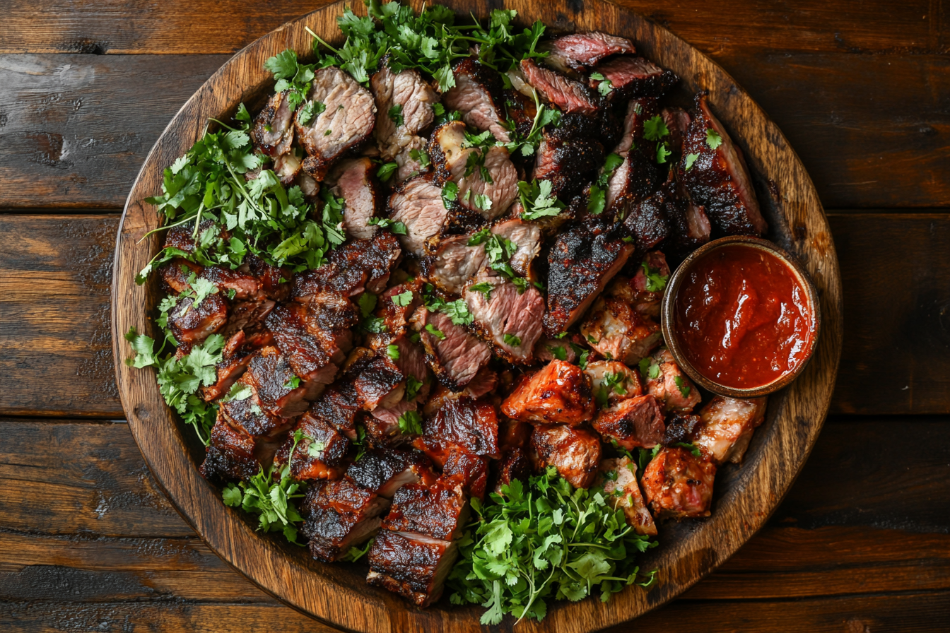 Delicious slow smoked meats on a platter.
