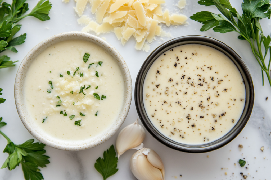 Alfredo sauce and garlic Parmesan sauce