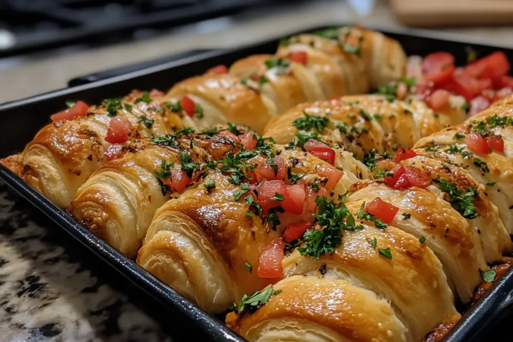 Flaky crescent roll breakfast recipes served on a plate